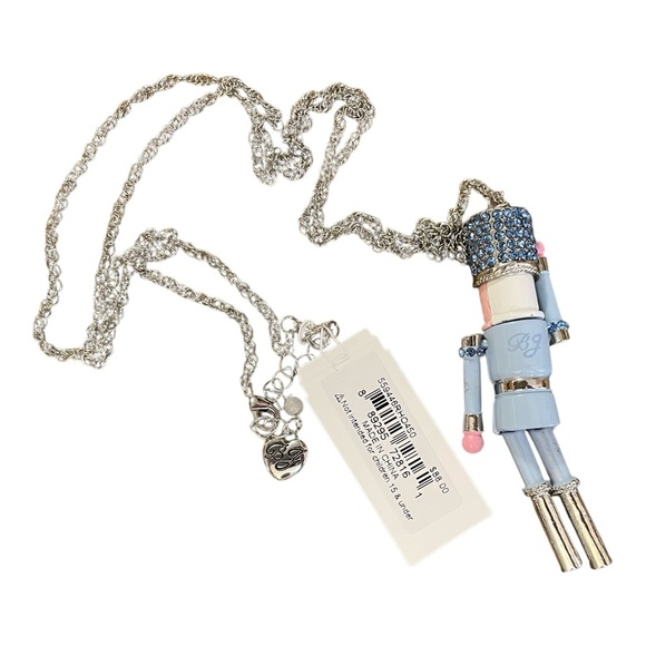 Betsey Johnson Articulated Nutcracker Necklace, Silver and Blue with Rhinestones - Picture 7 of 8